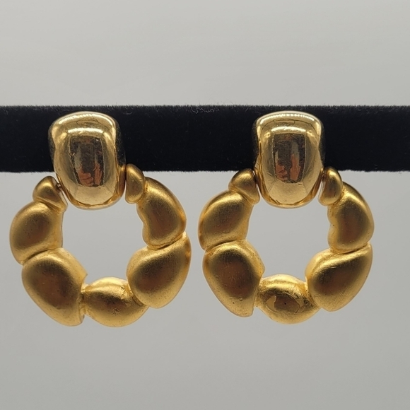 Givenchy Jewelry - Rare GIVENCHY Earrings Signed Art Deco Runway Couture Satin & Polished Gold Tone